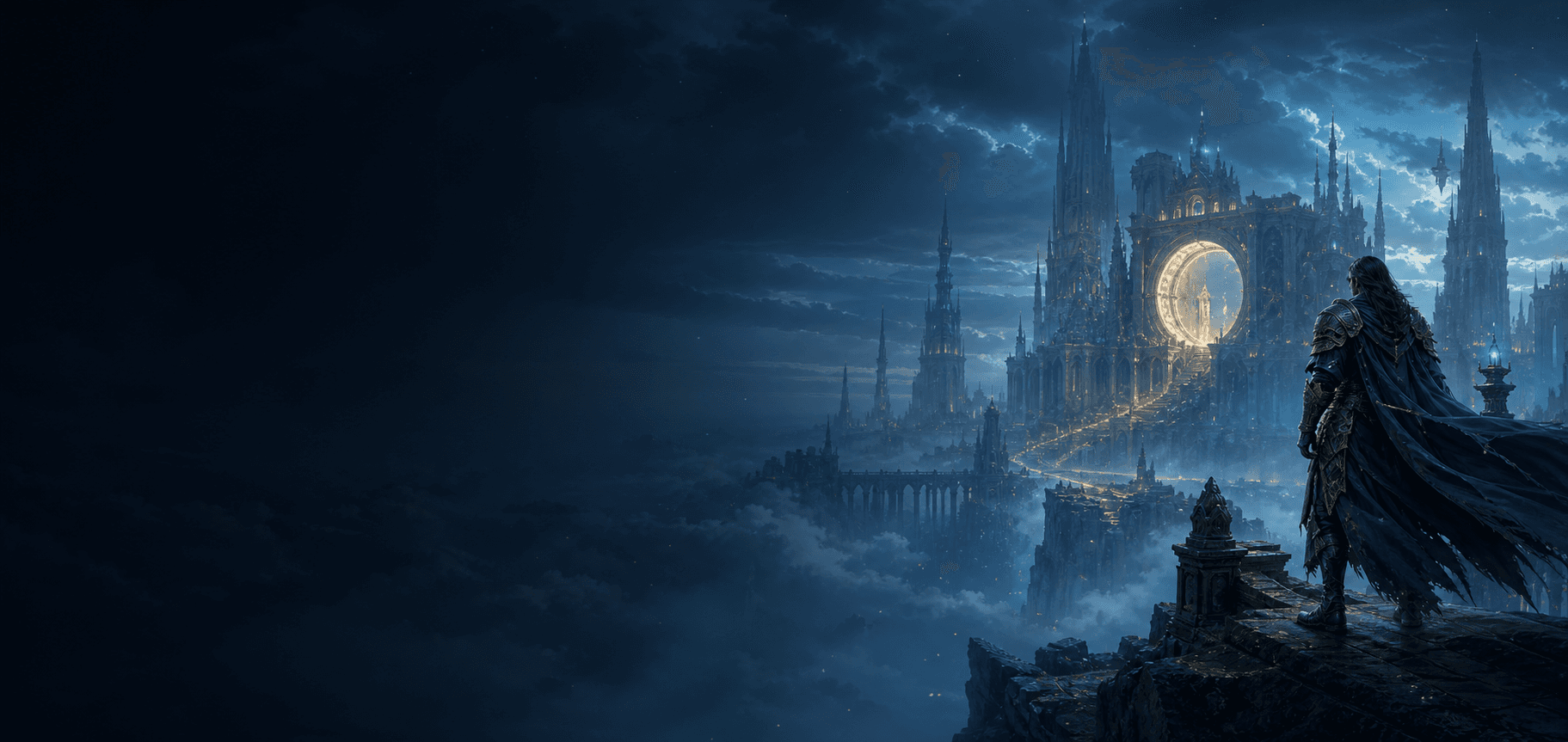 An armored adventurer overlooking the celestial citadel of THEODORE2